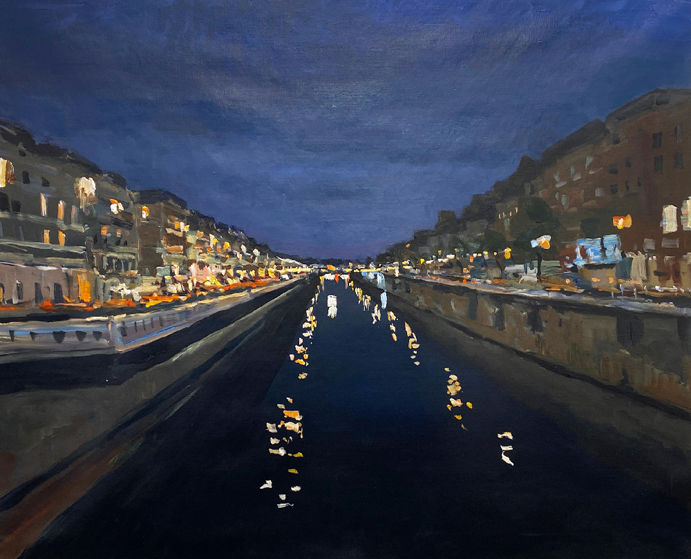 St&eacute;phane Olivier - Peinture - Canal BXL, soir