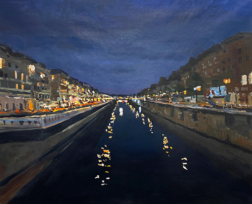 St&eacute;phane Olivier - Peinture - Canal BXL, soir